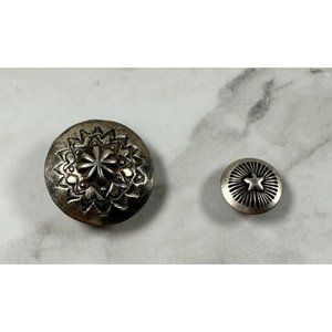 Two Sterling Silver Round Concho Hair Ties - Unpolished - Vintage